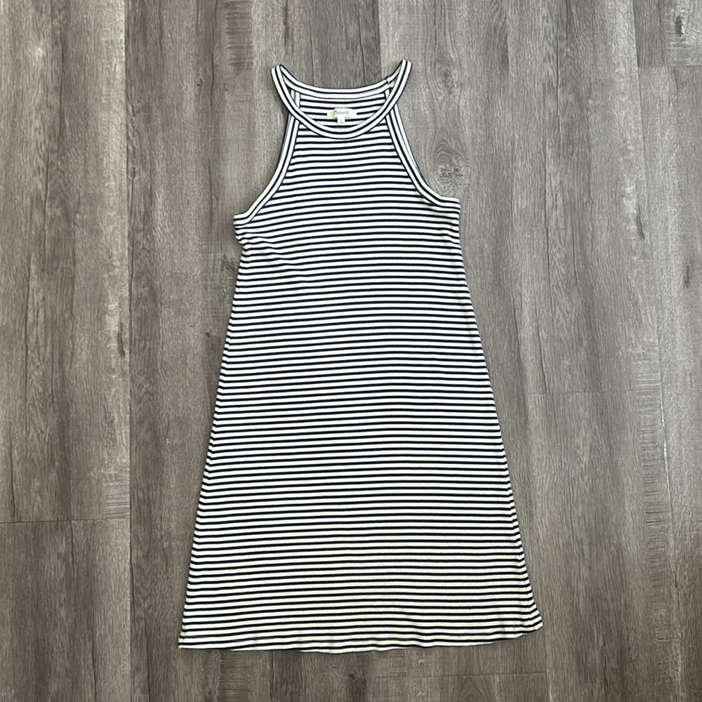 Madewell District Dress in Navy Blue and White Stripe